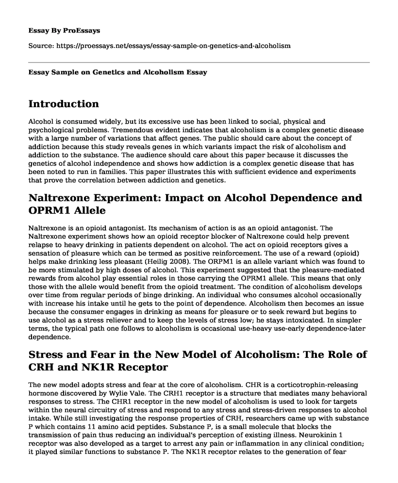 Essay Sample on Genetics and Alcoholism
