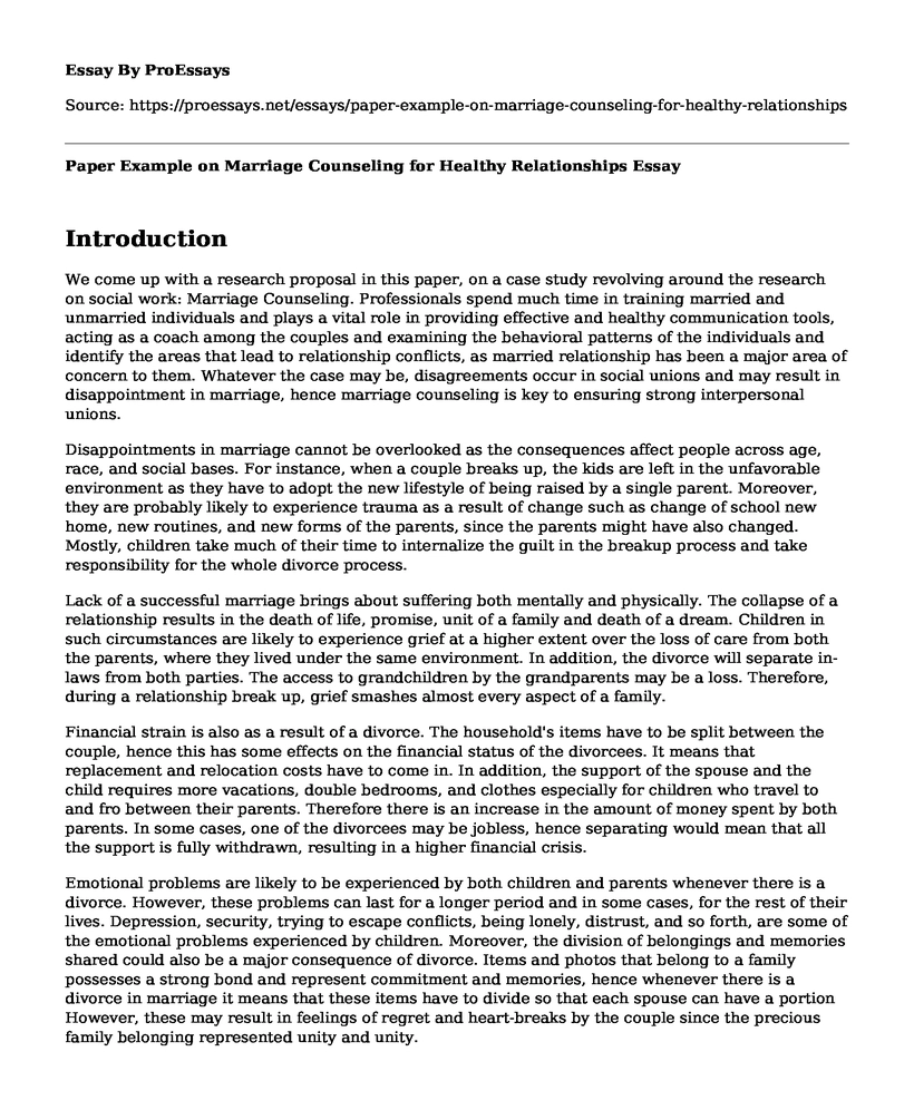 Paper Example on Marriage Counseling for Healthy Relationships