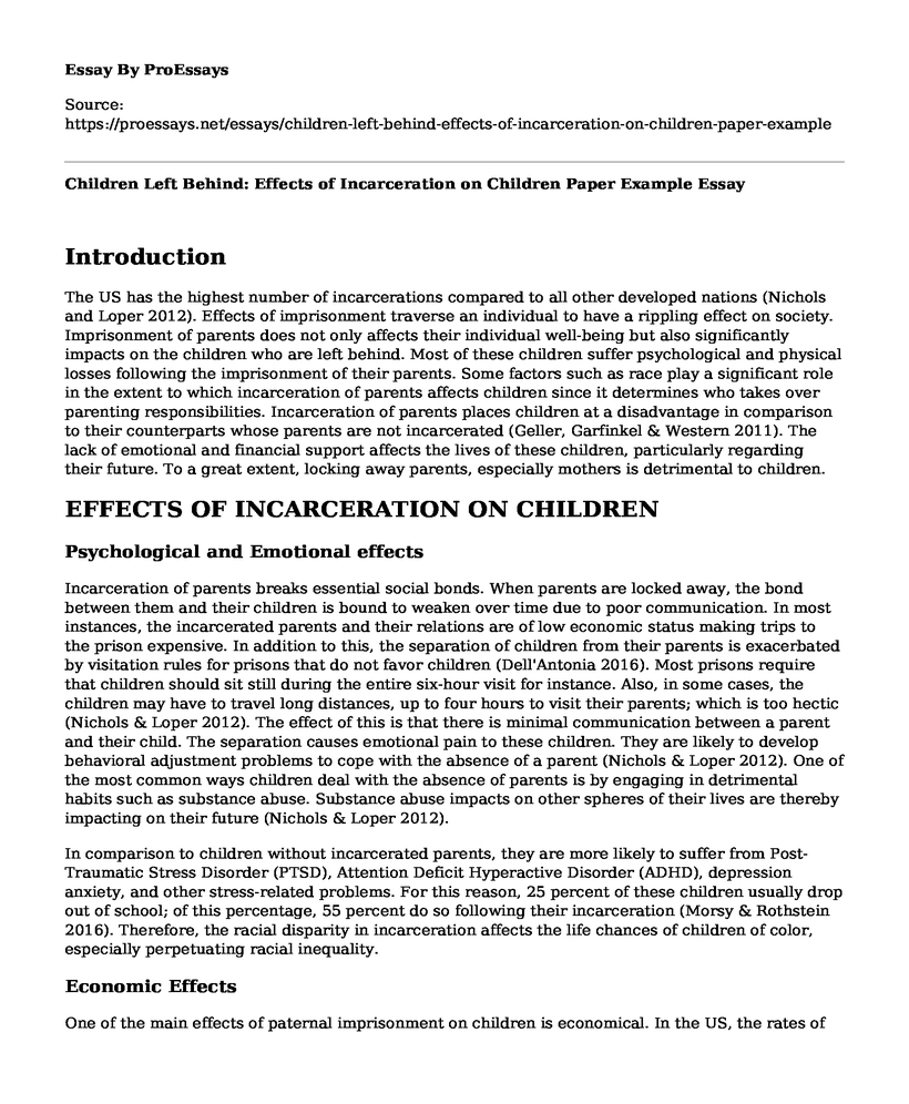 Children Left Behind: Effects of Incarceration on Children Paper Example