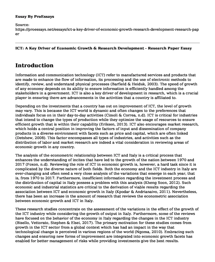 ICT: A Key Driver of Economic Growth & Research Development - Research Paper