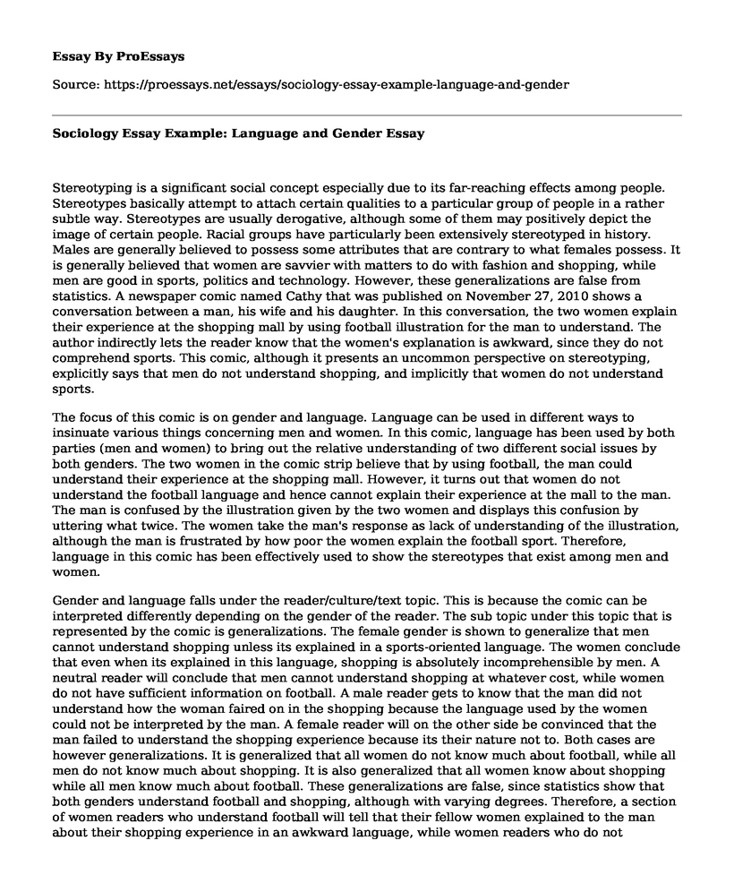 Sociology Essay Example: Language and Gender