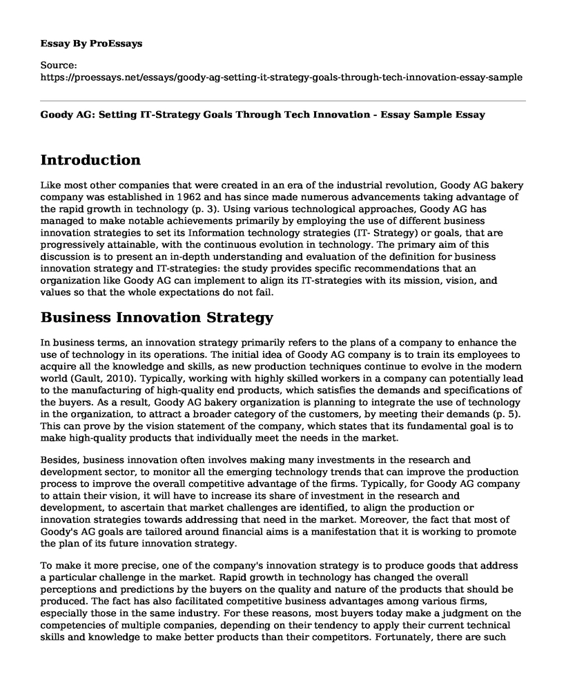 Goody AG: Setting IT-Strategy Goals Through Tech Innovation - Essay Sample