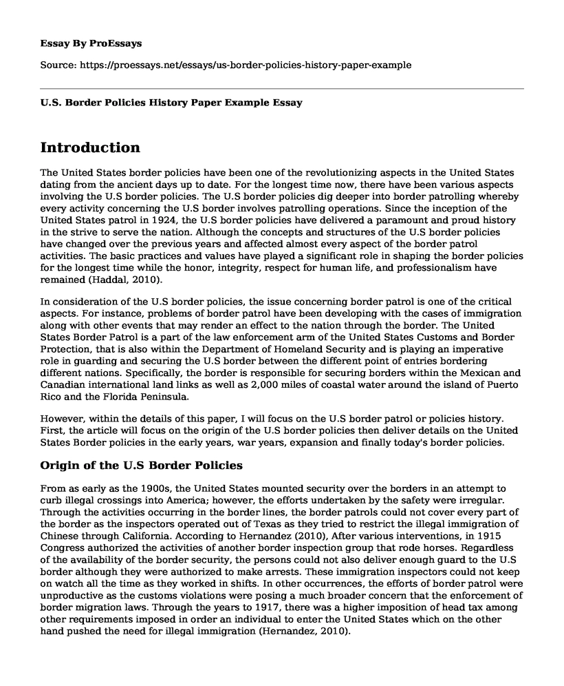 U.S. Border Policies History Paper Example