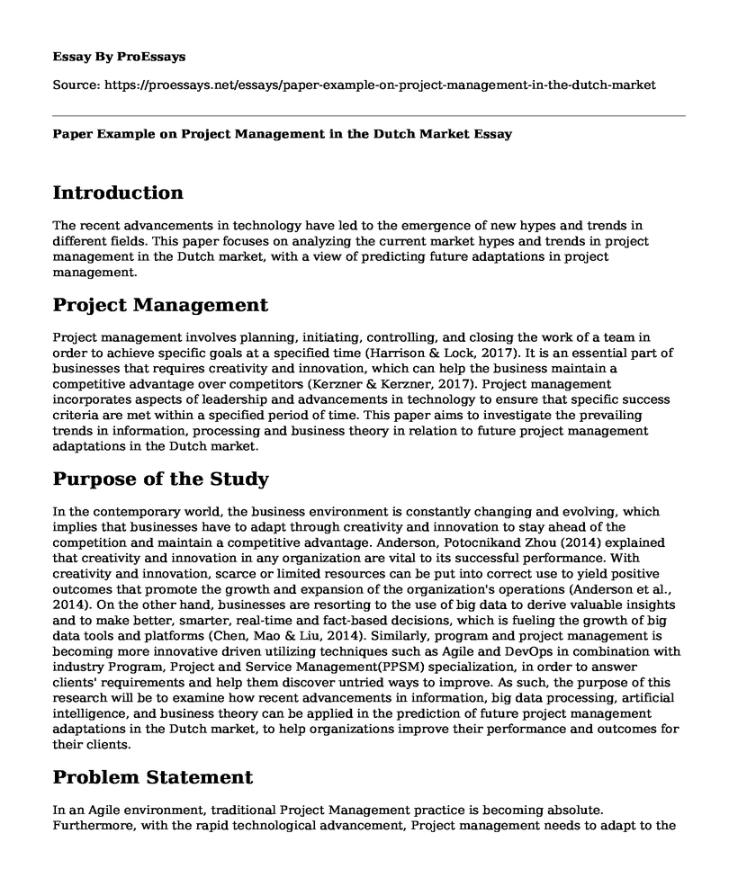 Paper Example on Project Management in the Dutch Market