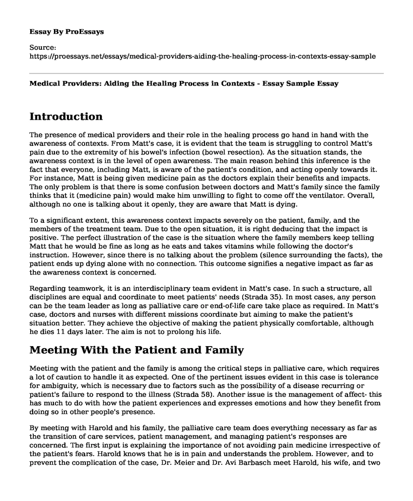 Medical Providers: Aiding the Healing Process in Contexts - Essay Sample