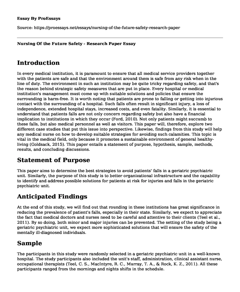 Nursing Of the Future Safety - Research Paper