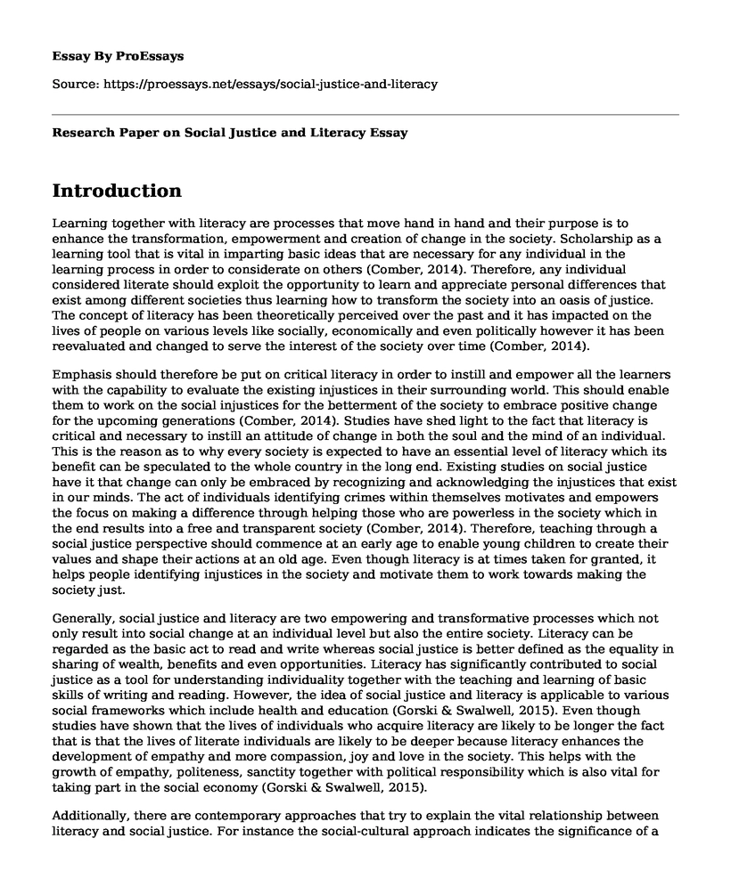 Research Paper on Social Justice and Literacy
