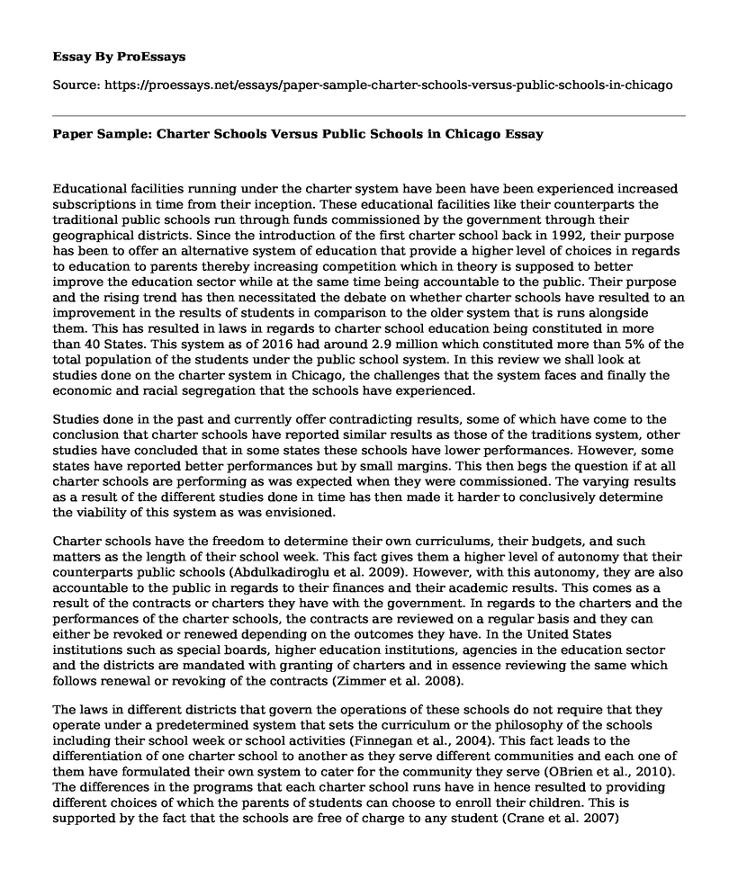 Paper Sample: Charter Schools Versus Public Schools in Chicago
