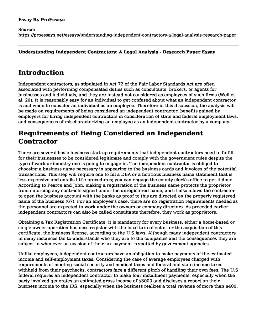 Understanding Independent Contractors: A Legal Analysis - Research Paper