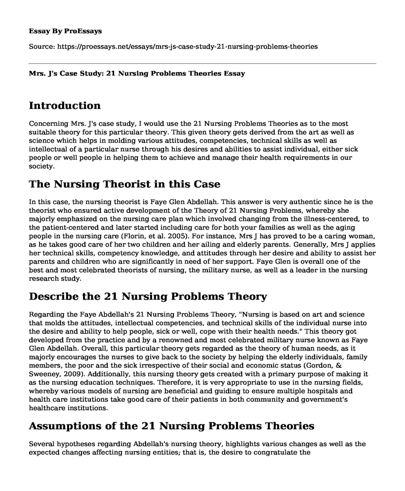Mrs. J's Case Study: 21 Nursing Problems Theories