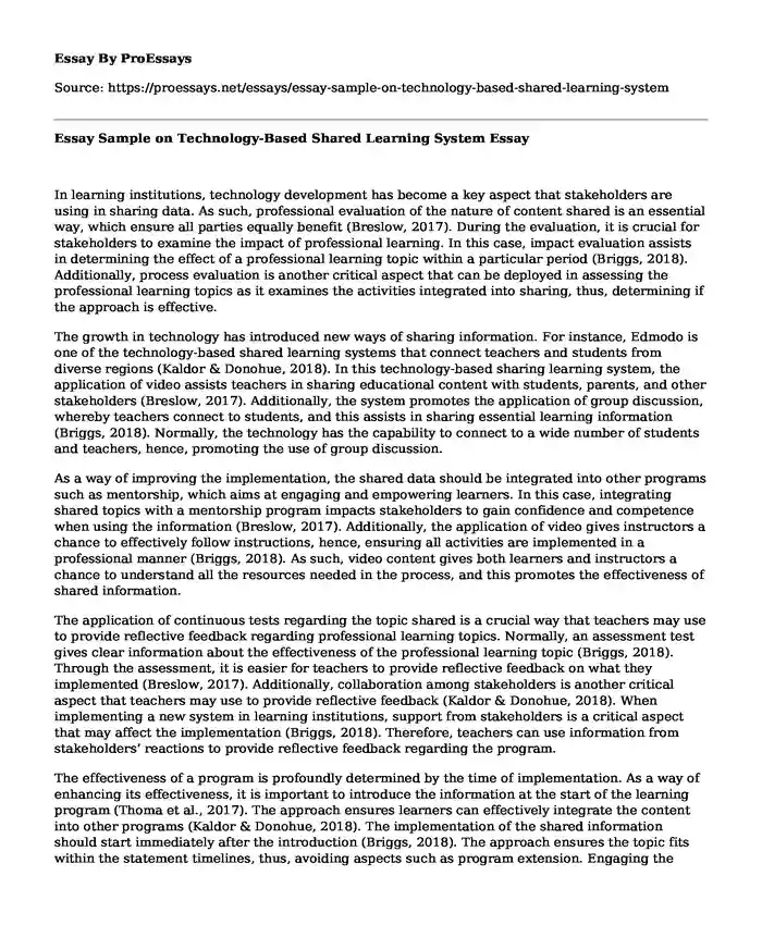 Essay Sample on Technology-Based Shared Learning System