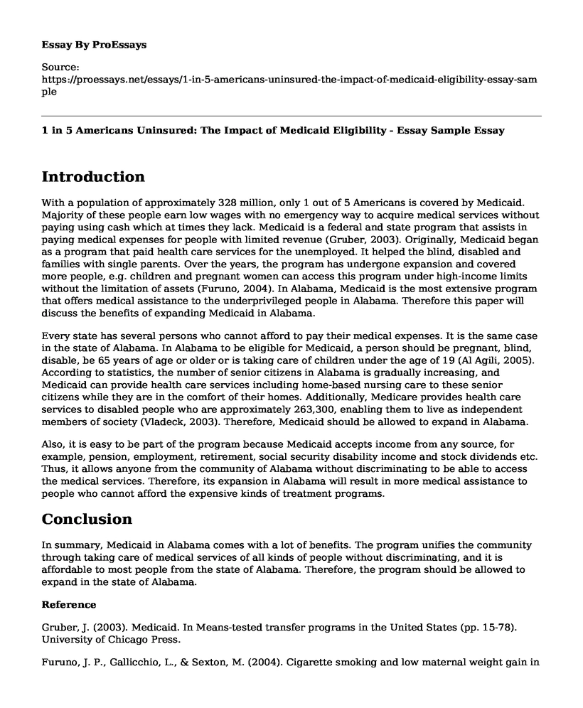 1 in 5 Americans Uninsured: The Impact of Medicaid Eligibility - Essay Sample