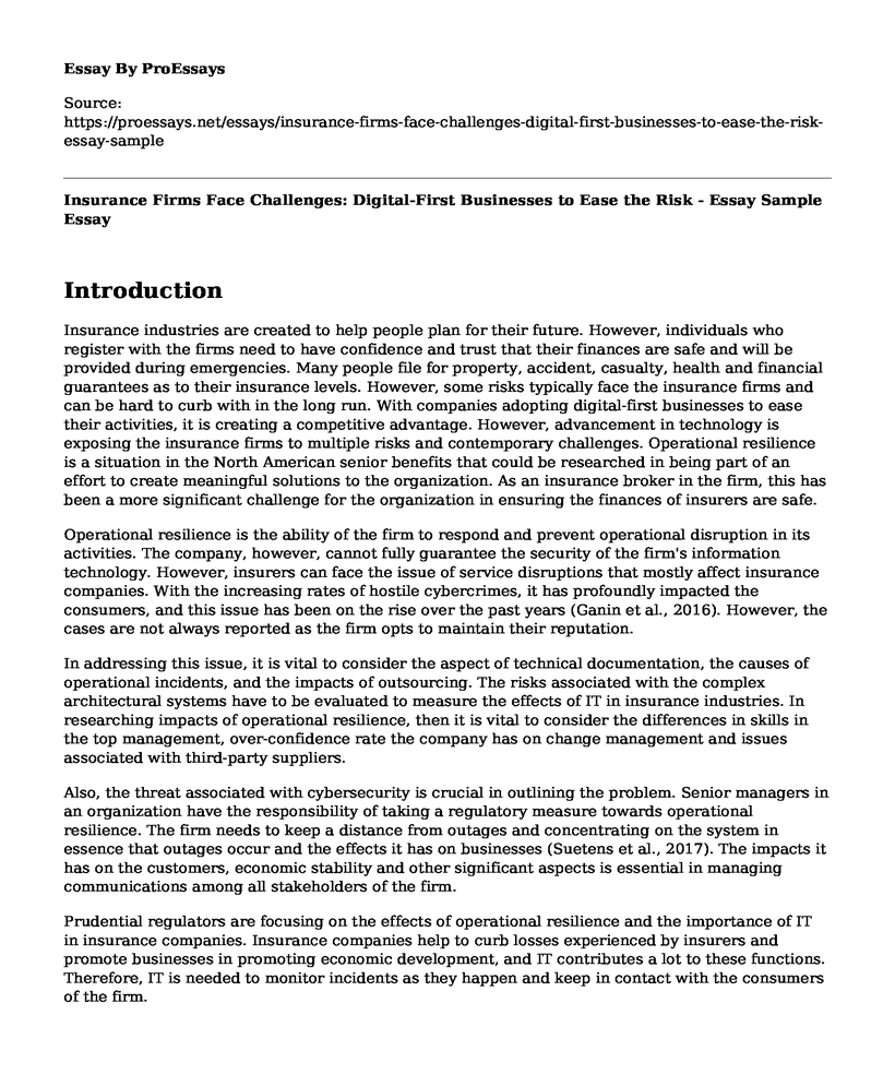 Insurance Firms Face Challenges: Digital-First Businesses to Ease the Risk - Essay Sample