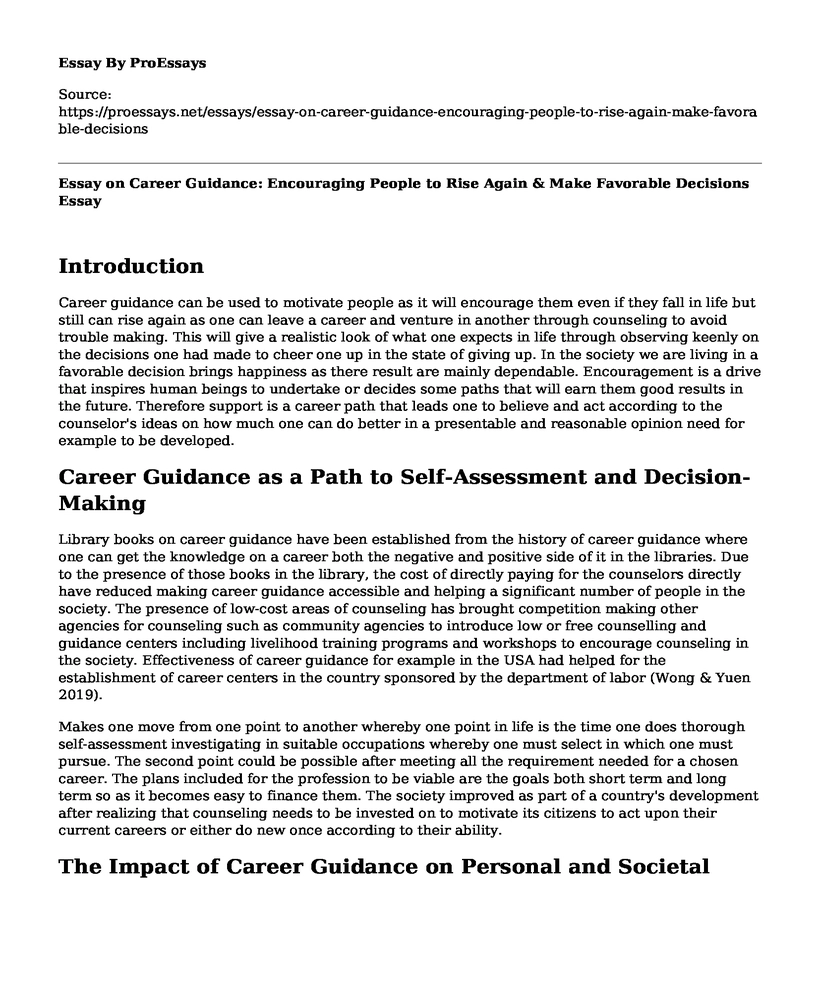 Essay on Career Guidance: Encouraging People to Rise Again & Make Favorable Decisions