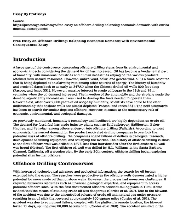 Free Essay on Offshore Drilling: Balancing Economic Demands with Environmental Consequences