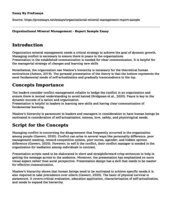 Organizational Mineral Management - Report Sample