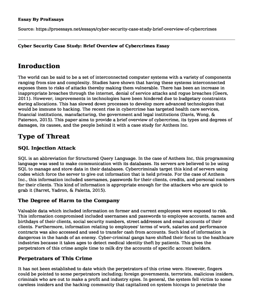 Cyber Security Case Study: Brief Overview of Cybercrimes