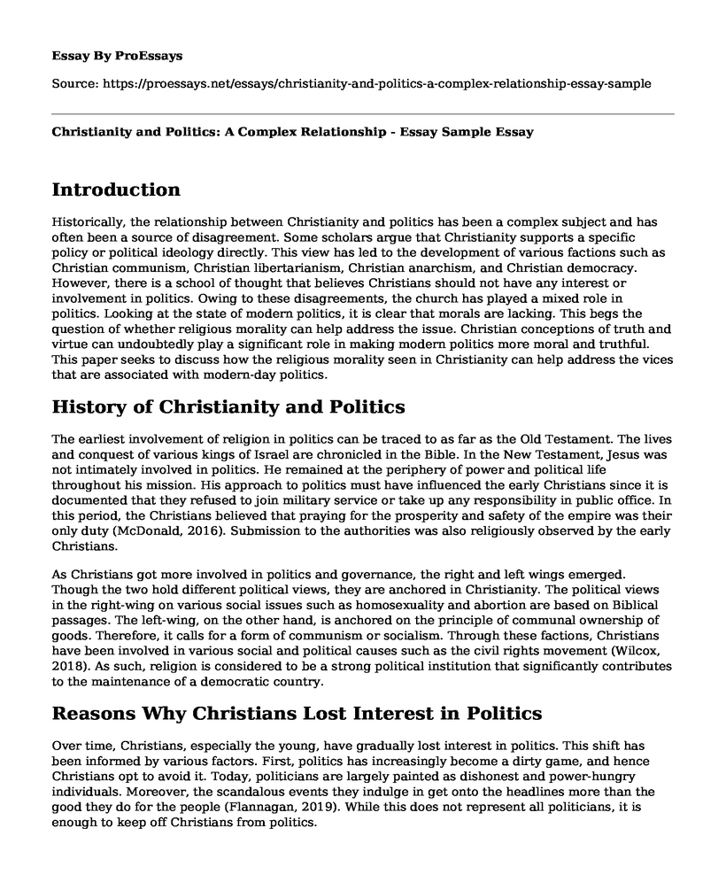 Christianity and Politics: A Complex Relationship - Essay Sample