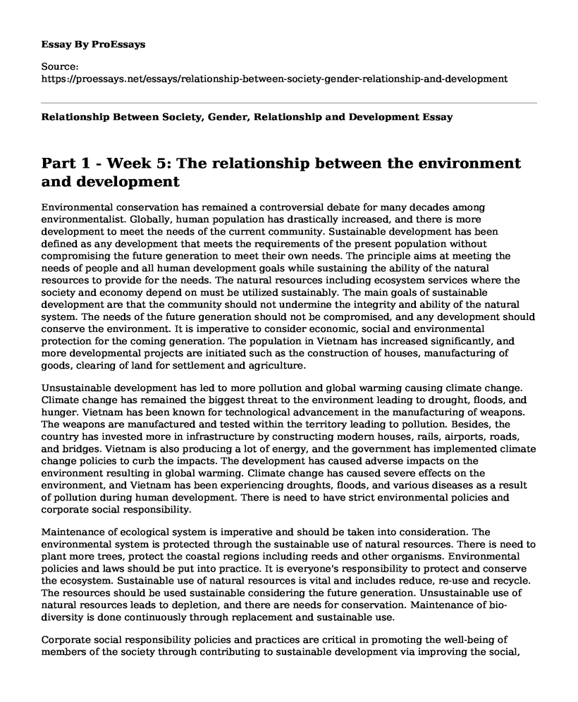 Relationship Between Society, Gender, Relationship and Development
