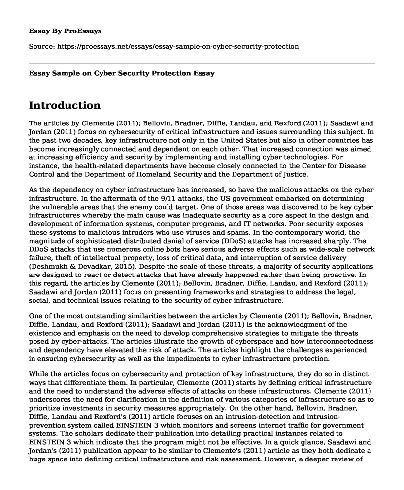 Essay Sample on Cyber Security Protection
