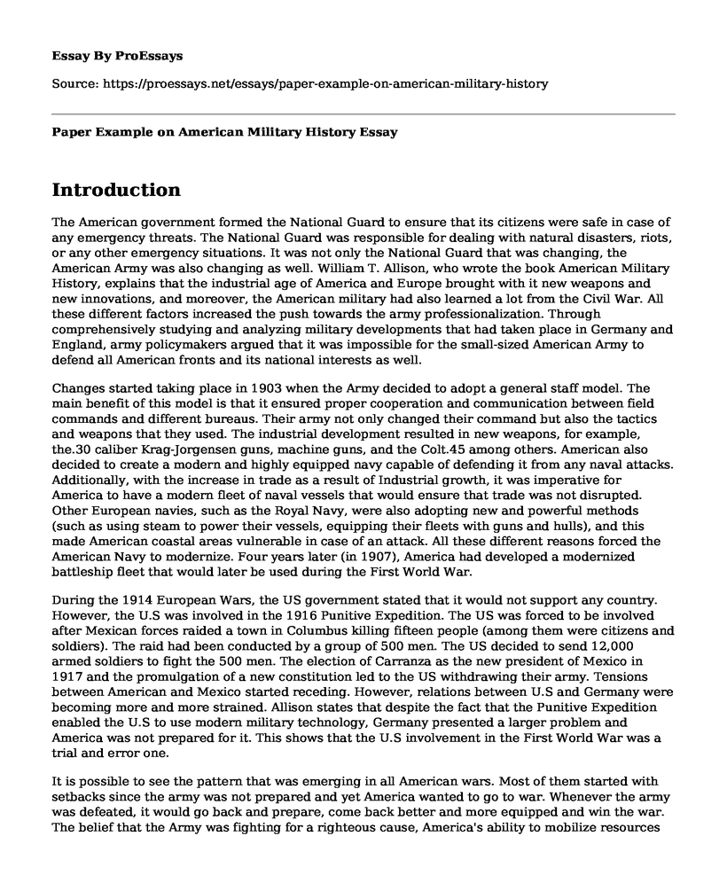 Paper Example on American Military History