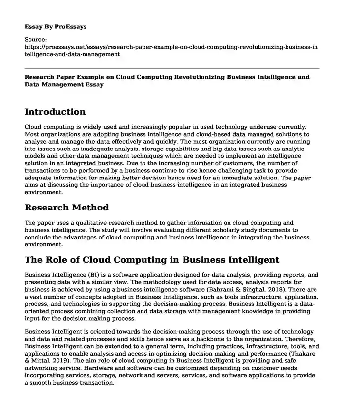 Research Paper Example on Cloud Computing Revolutionizing Business Intelligence and Data Management
