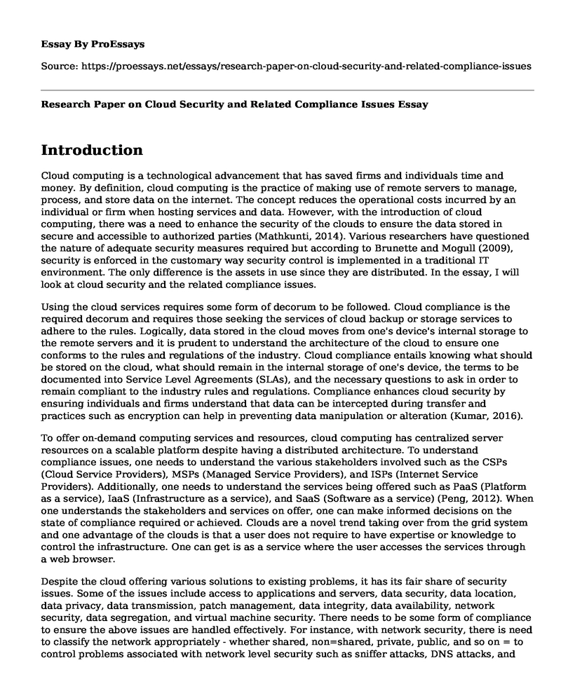 Research Paper on Cloud Security and Related Compliance Issues