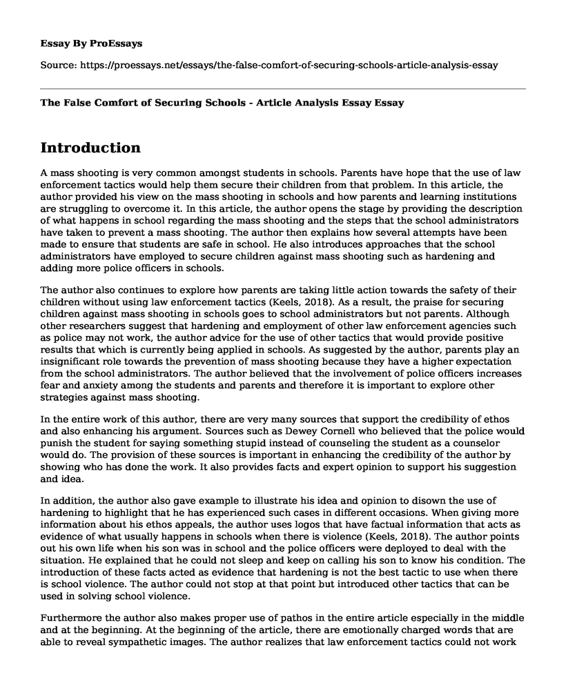 The False Comfort of Securing Schools - Article Analysis Essay