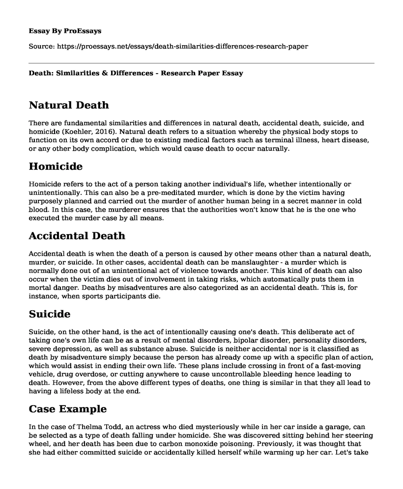 Death: Similarities & Differences - Research Paper