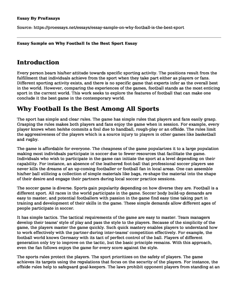 Essay Sample on Why Football Is the Best Sport