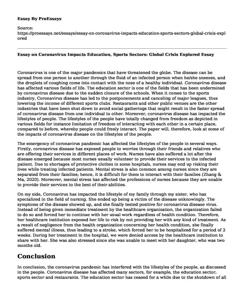 Essay on Coronavirus Impacts Education, Sports Sectors: Global Crisis Explored