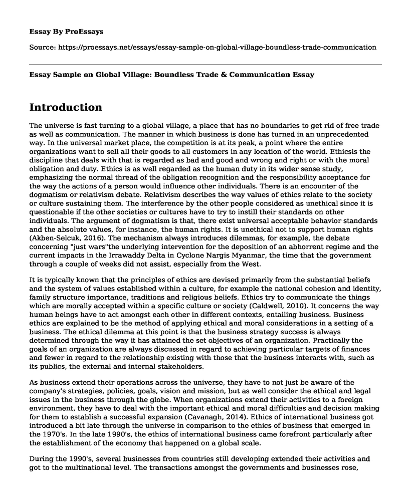 Essay Sample on Global Village: Boundless Trade & Communication