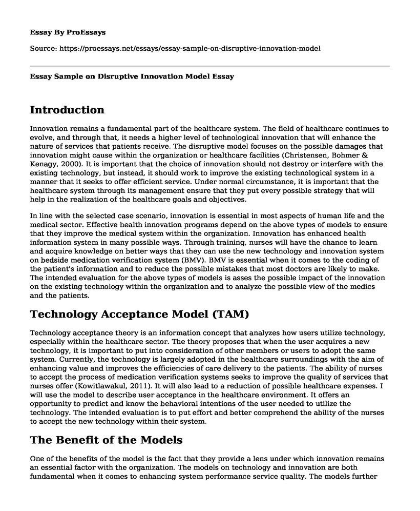 Essay Sample on Disruptive Innovation Model