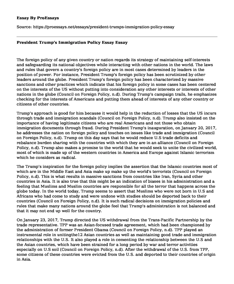President Trump's Immigration Policy Essay