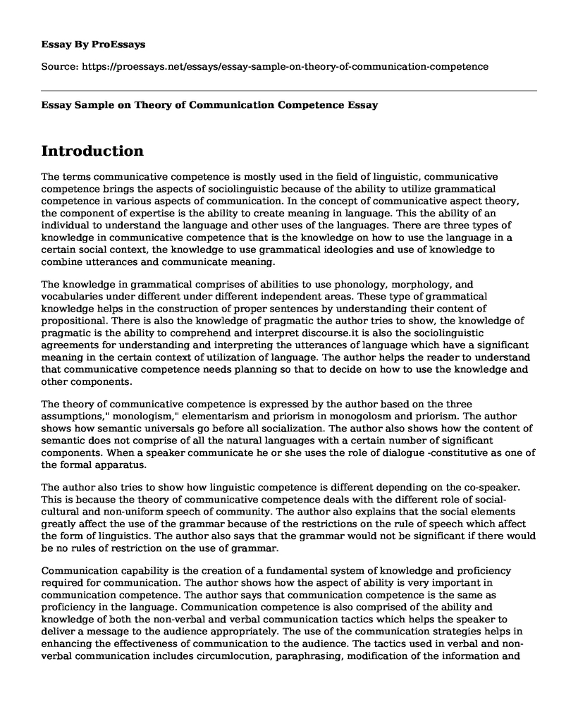 Essay Sample on Theory of Communication Competence