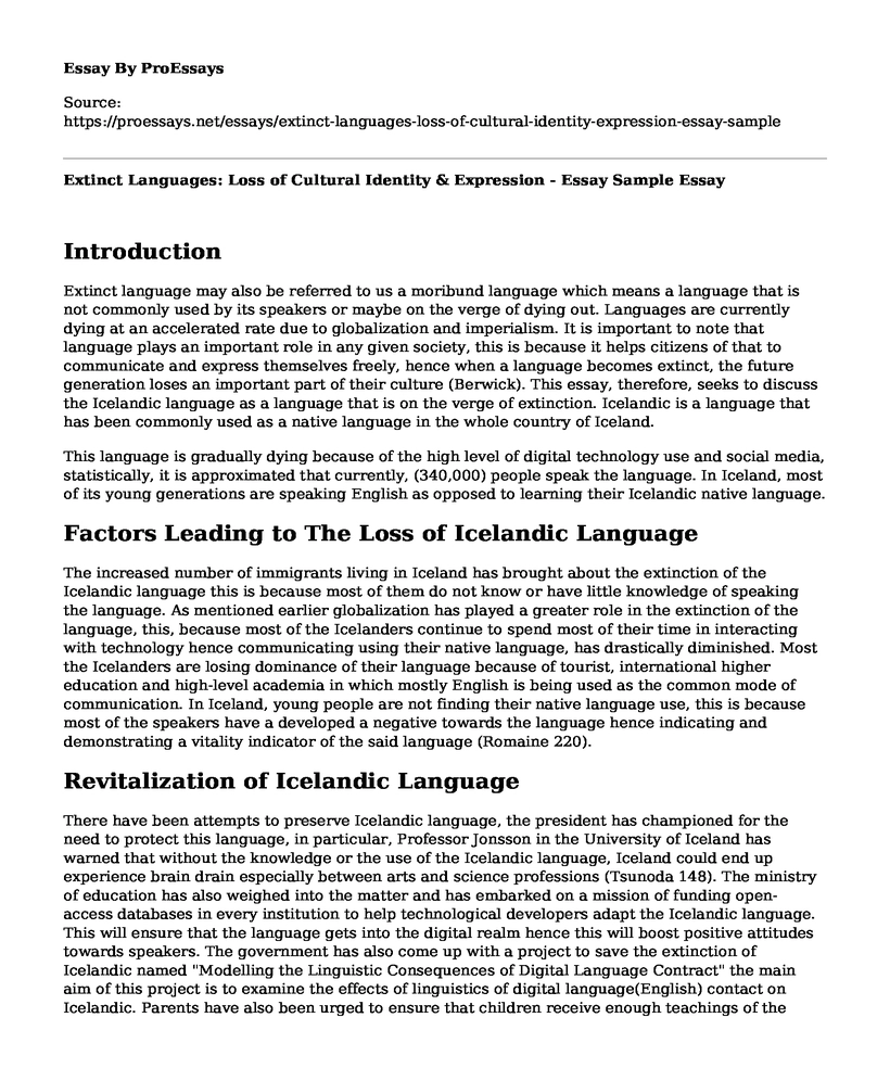 Extinct Languages: Loss of Cultural Identity & Expression - Essay Sample