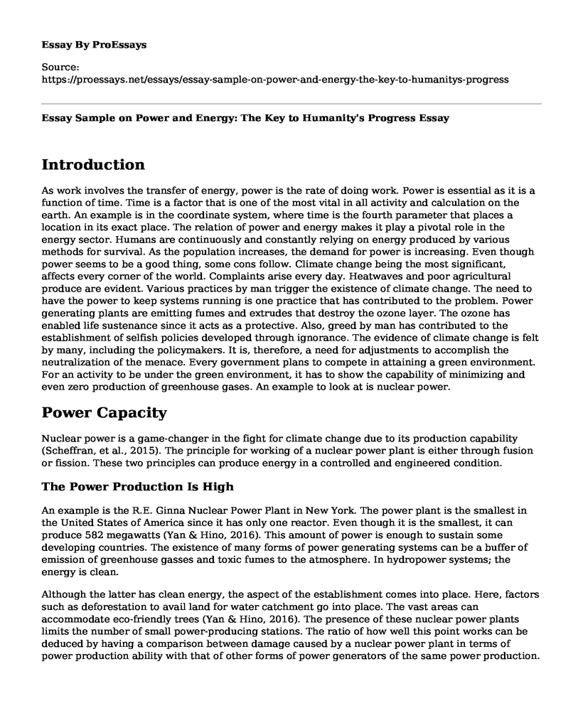 Essay Sample on Power and Energy: The Key to Humanity's Progress