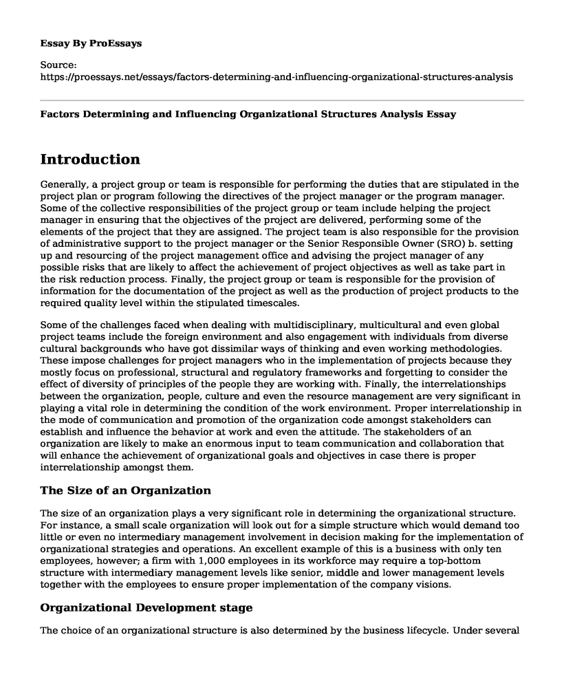 Factors Determining and Influencing Organizational Structures Analysis