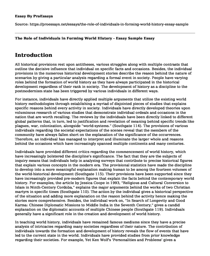 The Role of Individuals in Forming World History - Essay Sample