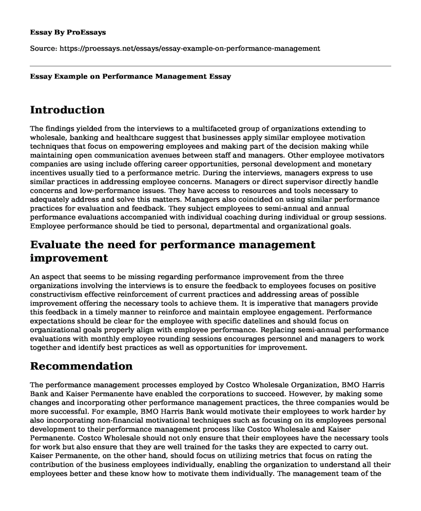 Essay Example on Performance Management