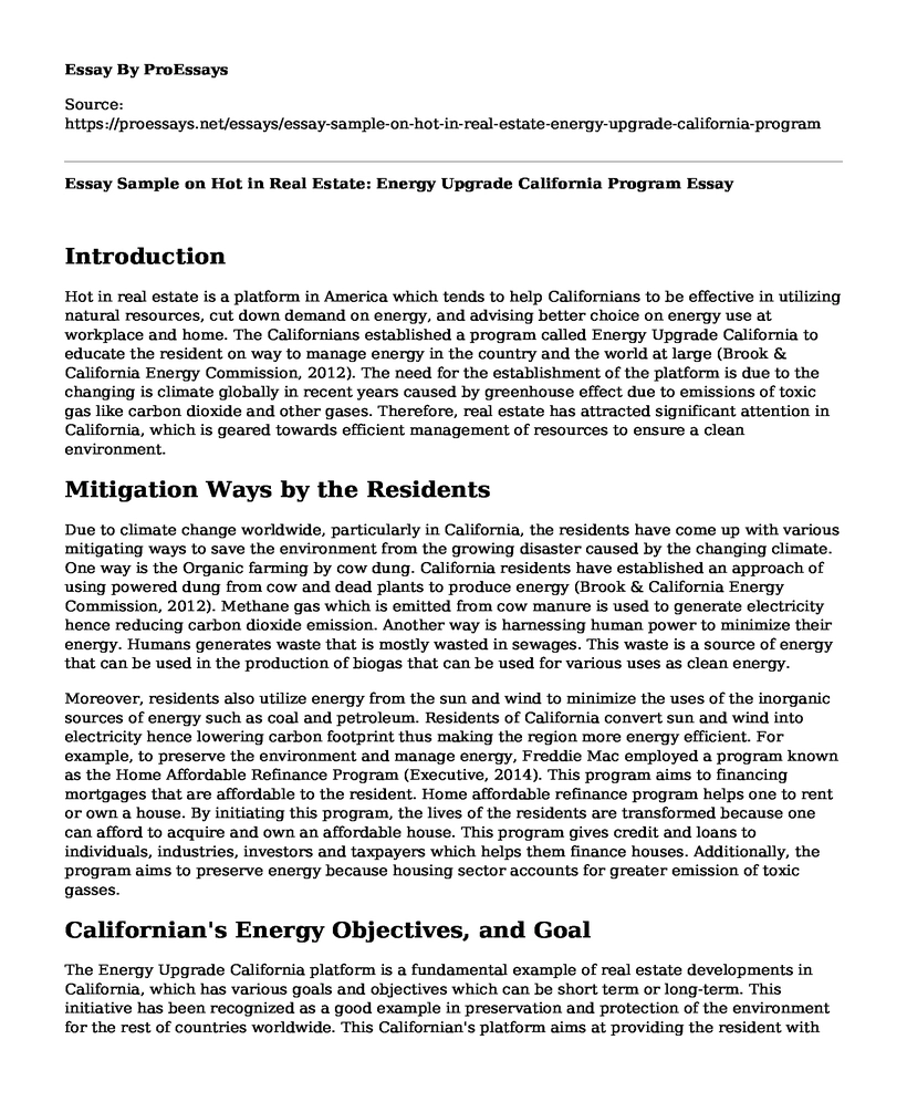 Essay Sample on Hot in Real Estate: Energy Upgrade California Program