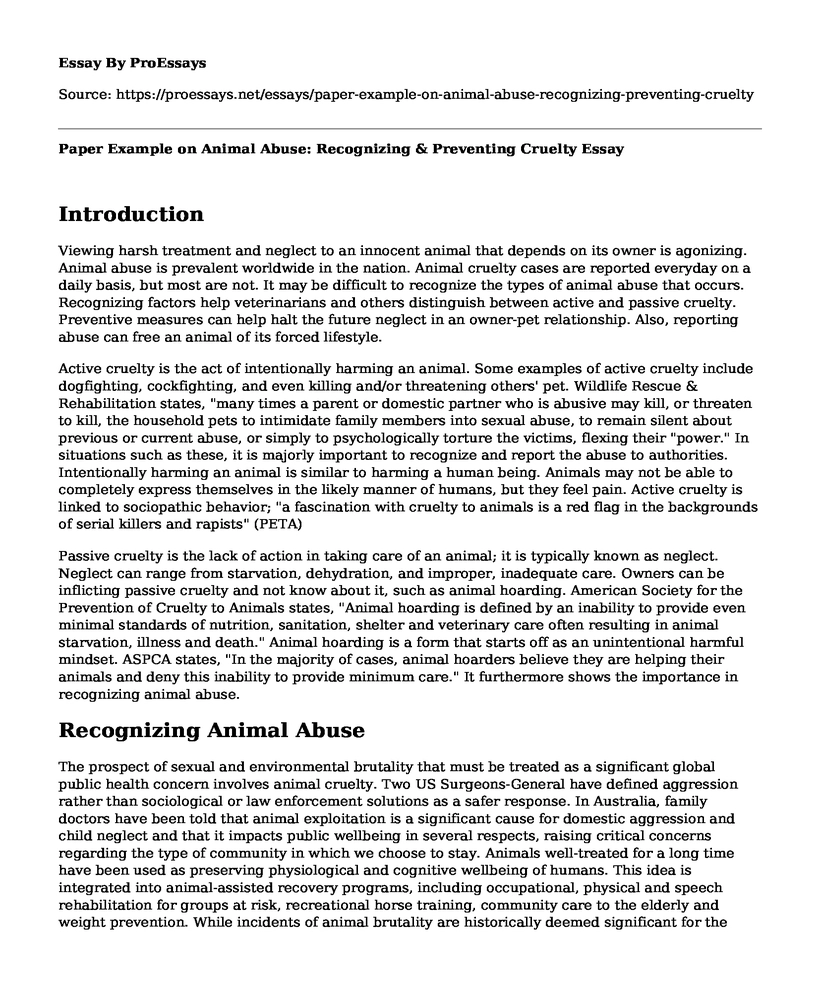 Paper Example on Animal Abuse: Recognizing & Preventing Cruelty