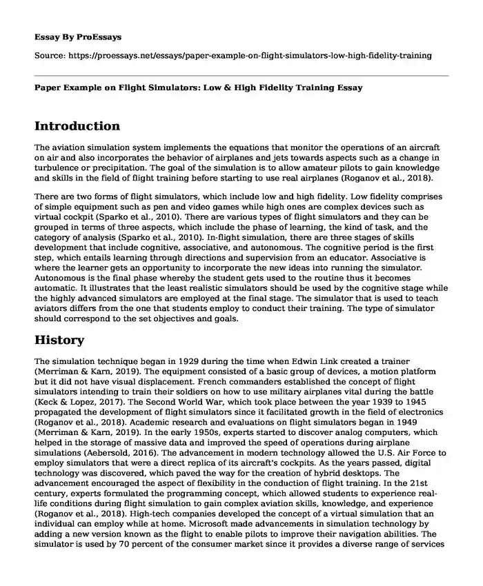 Paper Example on Flight Simulators: Low & High Fidelity Training