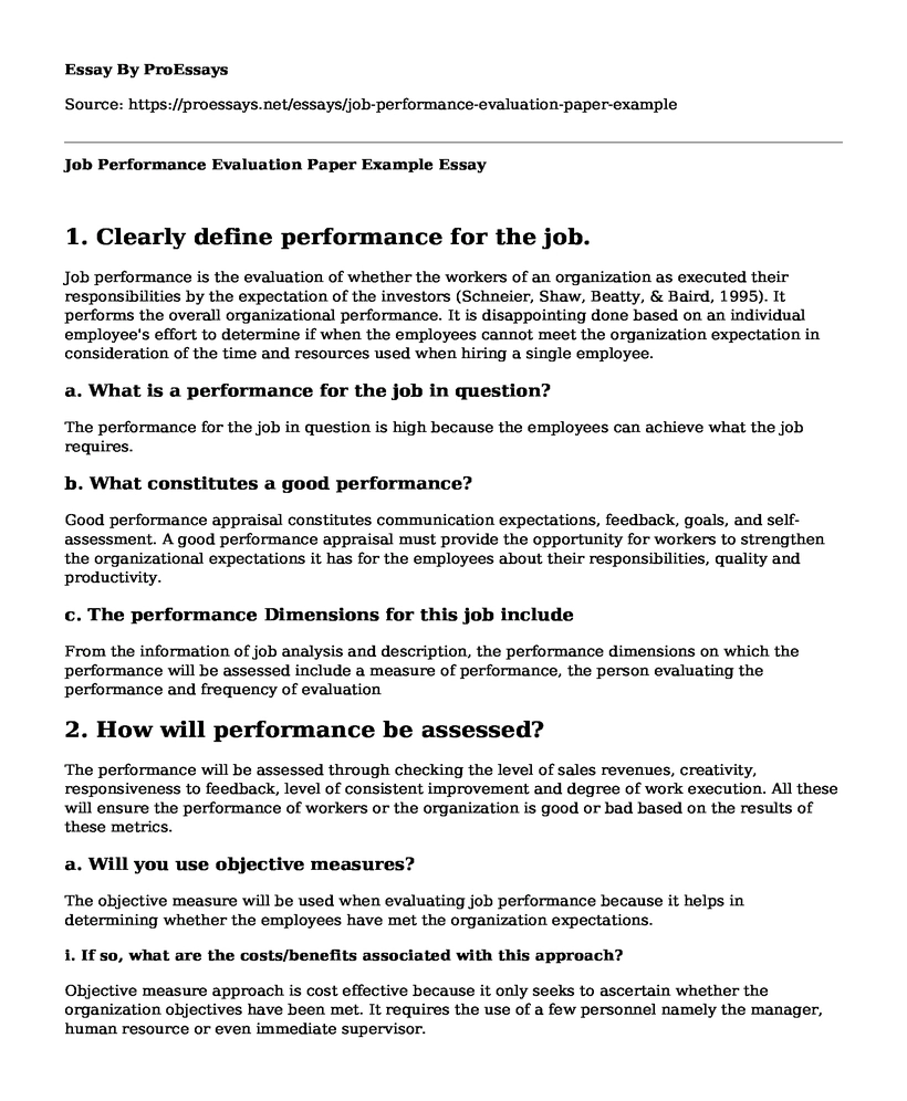 Job Performance Evaluation Paper Example