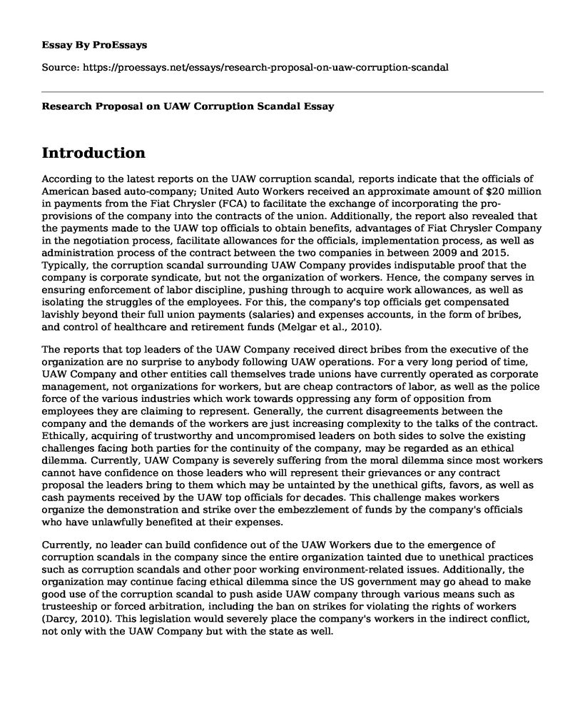 Research Proposal on UAW Corruption Scandal