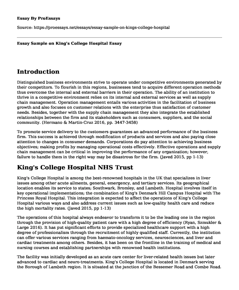 Essay Sample on King's College Hospital