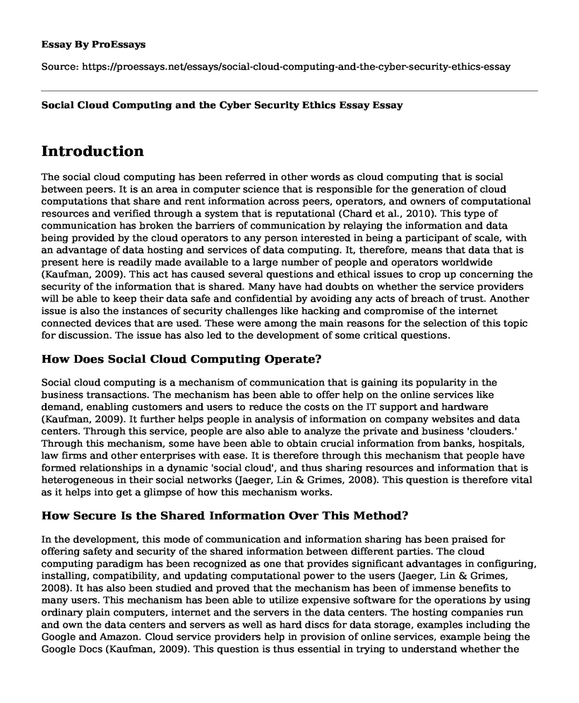 Social Cloud Computing and the Cyber Security Ethics Essay
