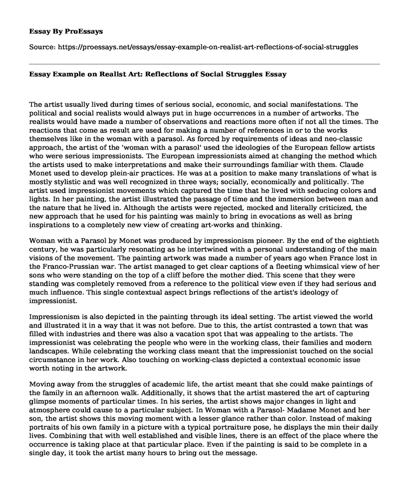 Essay Example on Realist Art: Reflections of Social Struggles