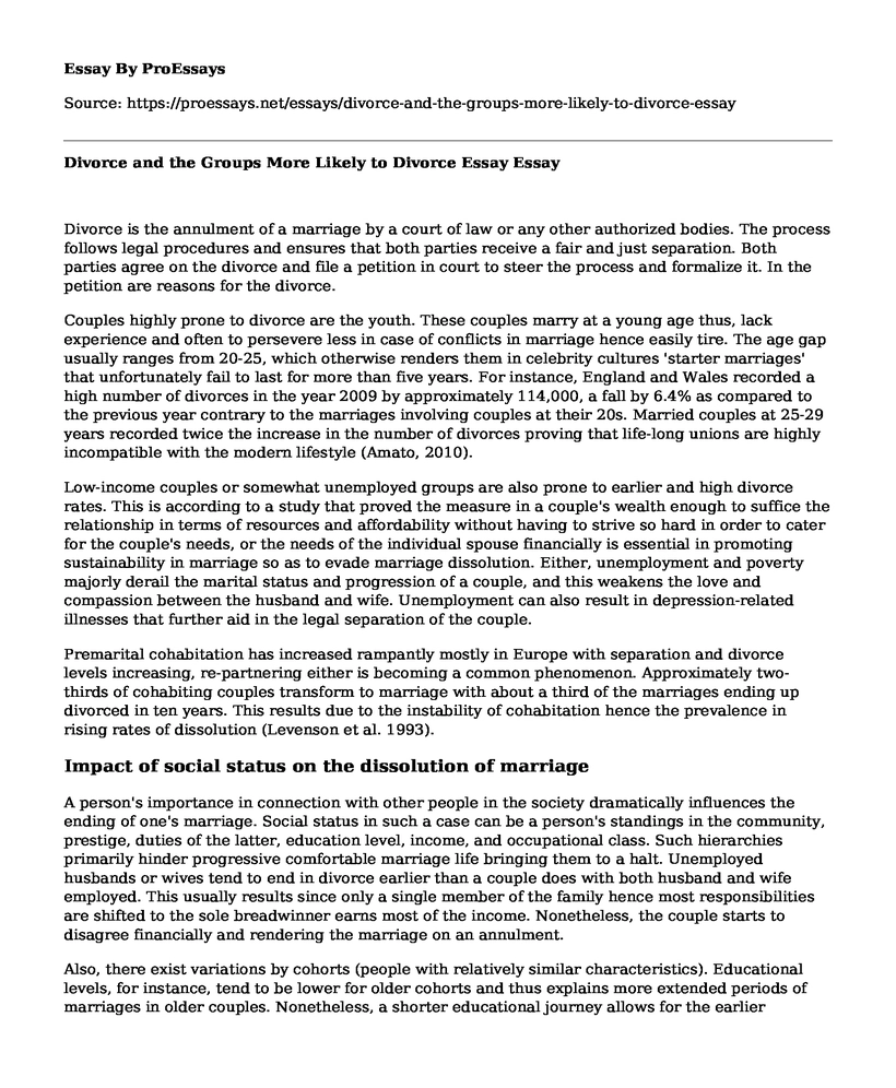 Divorce and the Groups More Likely to Divorce Essay