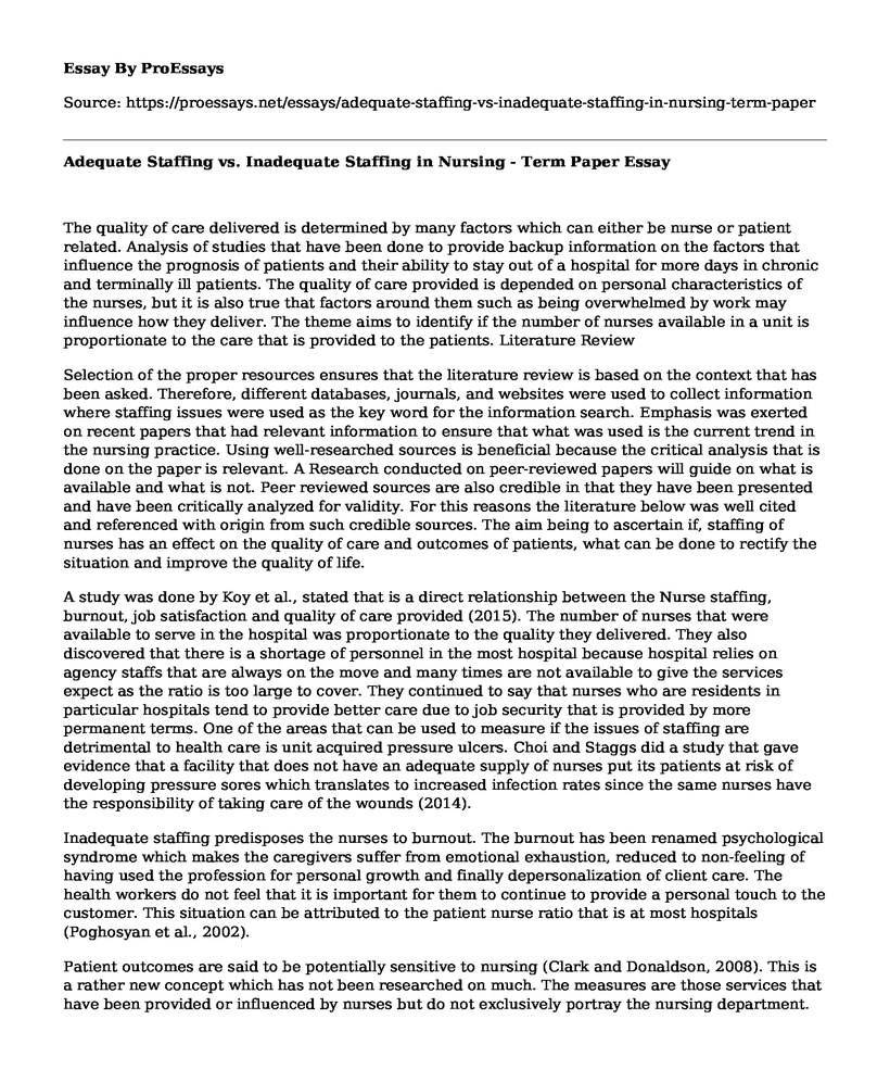 Adequate Staffing vs. Inadequate Staffing in Nursing - Term Paper